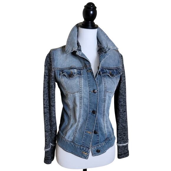 Denim Vest Hoodie Jacket, Size Medium, Blue Jean Heather Grey - Picture 3 of 10